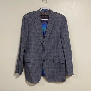 Etro Blazer Men’s Large/54 Gray Plaid Wool Flax Cotton Silk Sports Coat Blazer